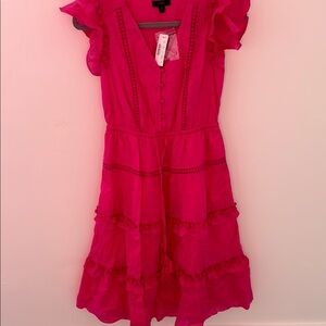 J. Crew Pink Ruffled Tiered Midi Dress